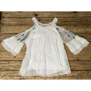 Pink Cherry Women’s Junior Size 1 White Embroidered White Boho Silk Top